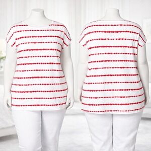 Denim‎ & Co Womens XL Americana Knit Boat Neck Striped Top Red A650042 NEW